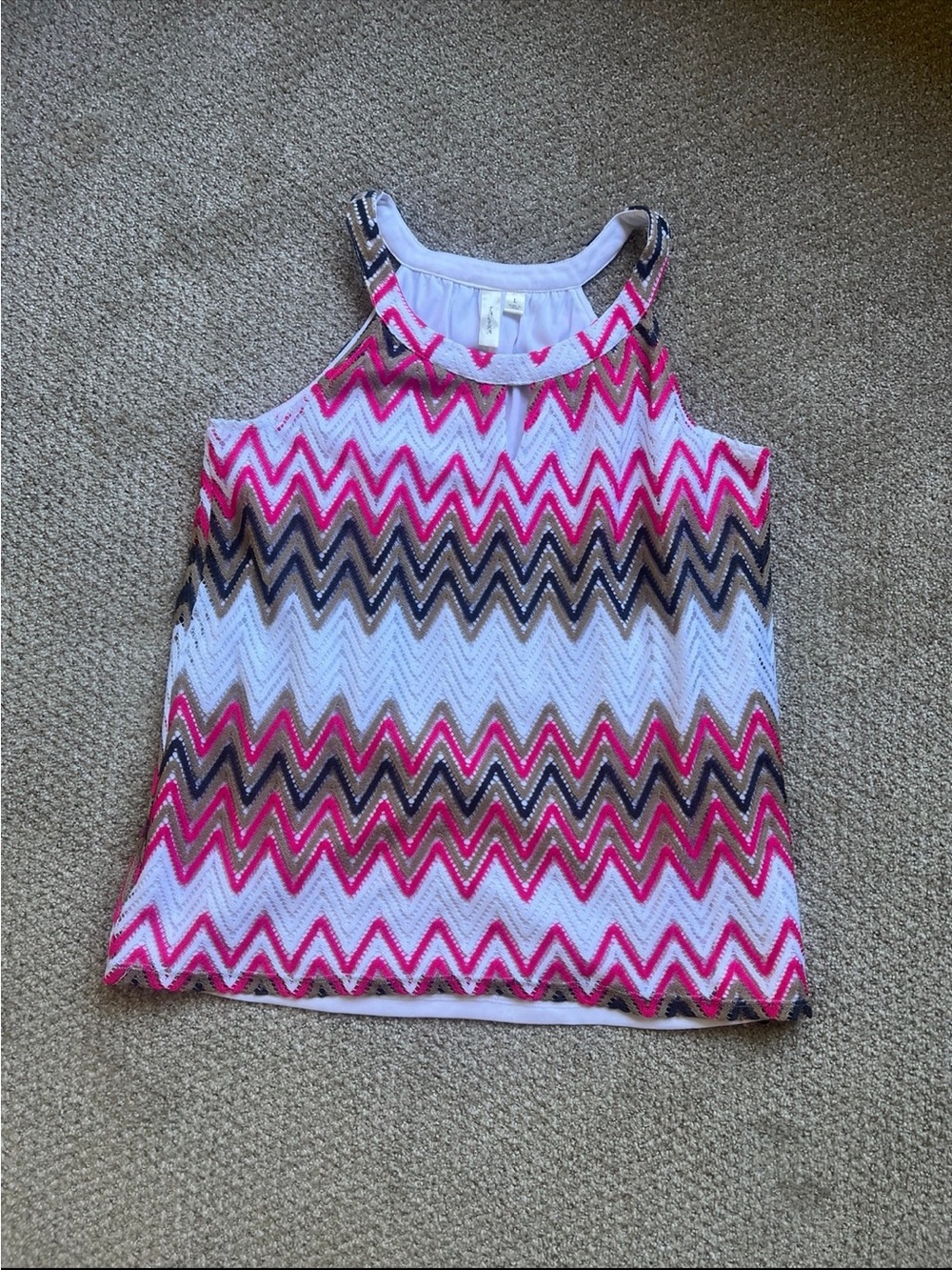 Tacera Pink White Navy Chevron Halter Tank Top